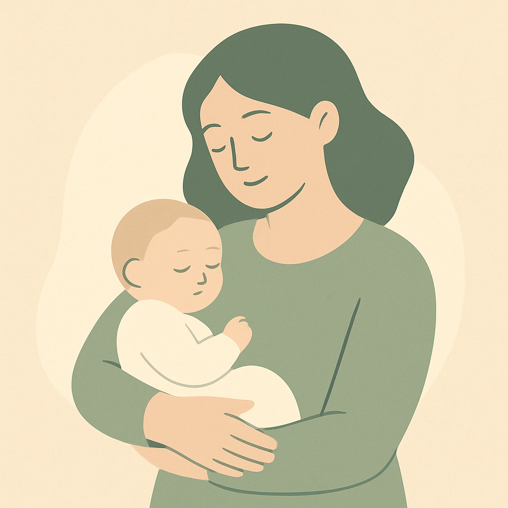 A parent gently cradling a sleeping baby